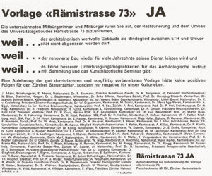 Abstimmungsinserat in der Neuen Zürcher Zeitung, Februar 1979.