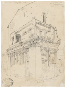 Rom, Casa dei Crescenzi, Bleistiftzeichnung von Johann Rudolf Rahn